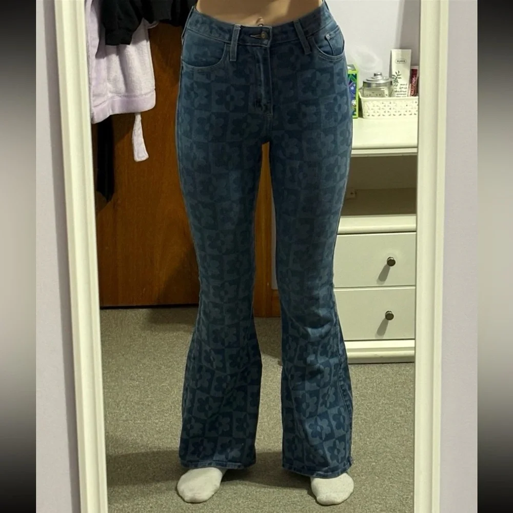 Hollister High-Rise Two-Tone Floral Vintage Flare Jeans